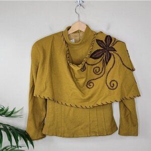 Faitat | Moss Green Draped Front Embroidered Top